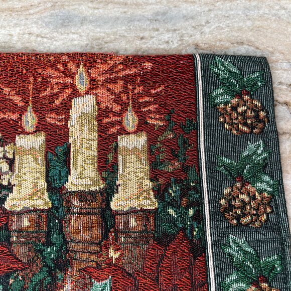 Christmas Tapestry Placemats Set Of 6 With Poinsettia Pinecones & Candle Design - Picture 5 of 10